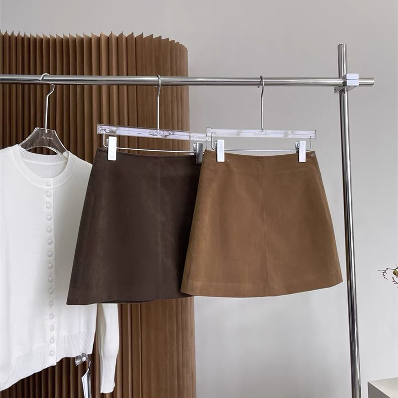 鹿皮绒复古A字半身裙短裙女秋冬高腰显瘦简约美拉德麂皮包臀裙子