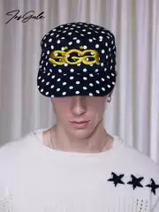 Insgale 25Aw Polka Dot Flat-Top Retro Embroidered Curved Brim Cap Baseball Cap