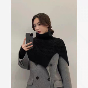 新款羊绒高领套头披肩女秋冬保暖针织百搭围巾大衣斗篷护肩颈脖套