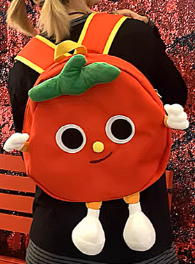 新款红色大番茄双肩包可爱百搭帆布背包女大容量卡通学生书包礼物