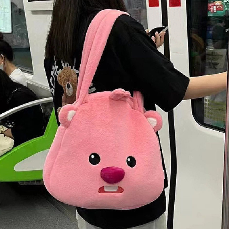 OULAILI可爱毛绒单肩包手提书包
