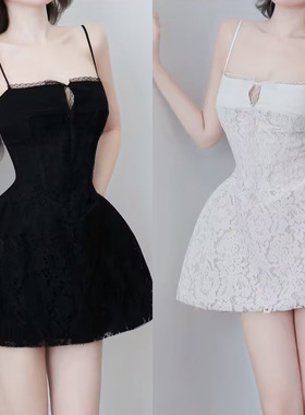 少女种草 春夏蕾丝吊带收腰a字连衣裙街拍模特高级感甜美御姐短裙