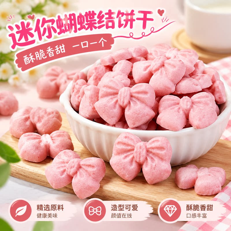 粉色饼干甜品装饰蝴蝶结造型饼干网红樱花粉色蛋糕装饰烘焙摆件