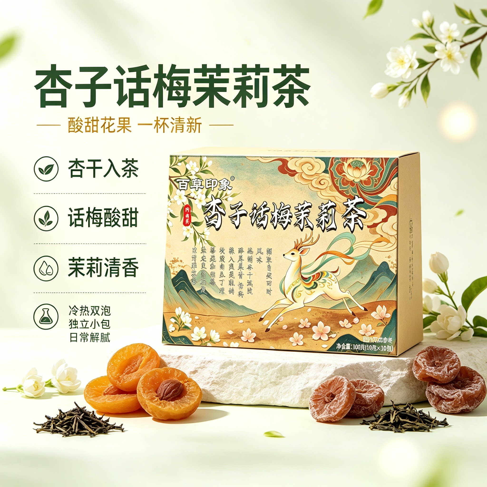 百草印象杏子话梅茉莉茶100g