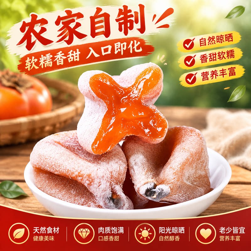 农家自制柿饼自然晾晒软糯香甜流心柿子饼老少皆宜休闲零食果干