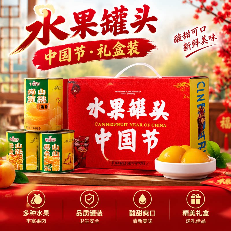 节日水果罐头礼盒多口味黄桃罐头