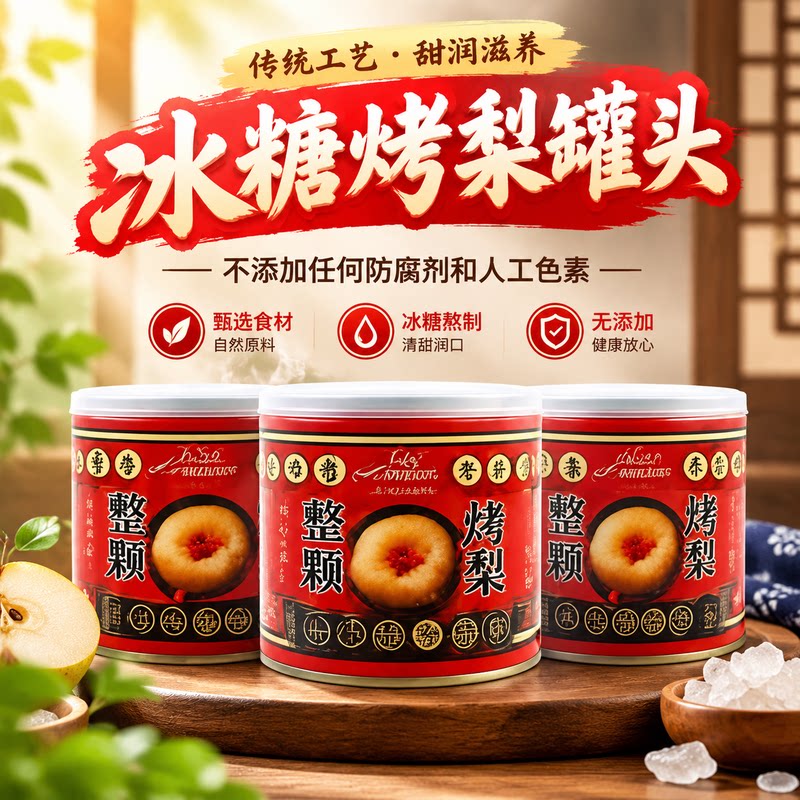 网红冰糖烤梨罐头400gX6罐正品