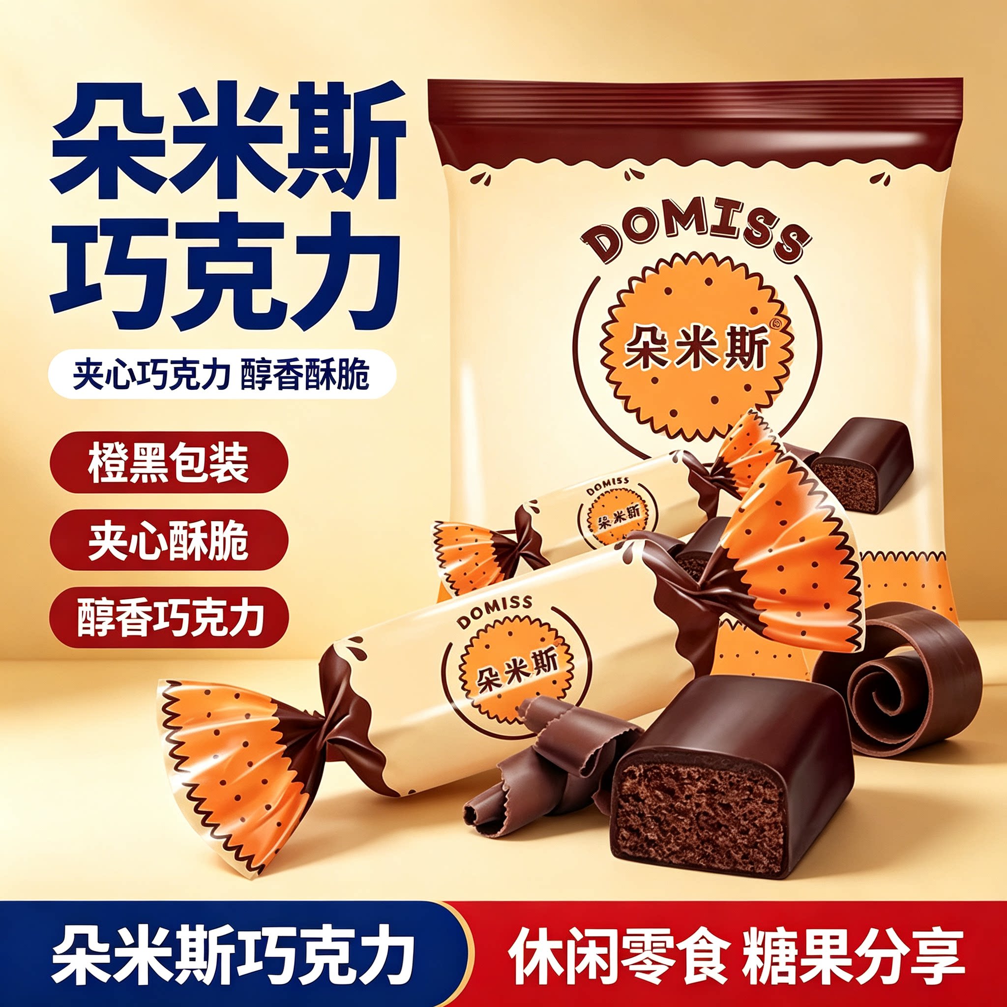 俄罗斯朵米斯巧克力土豆泥夹心糖果独立包装进口休闲夹心糖果零食