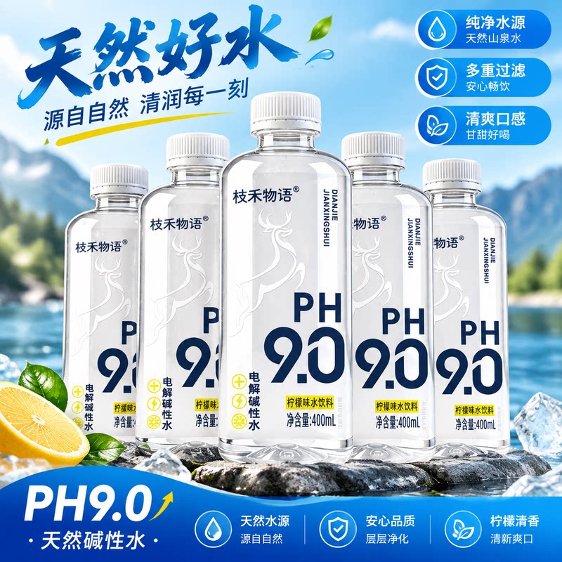 PH9.0天然碱性水柠檬味饮用水