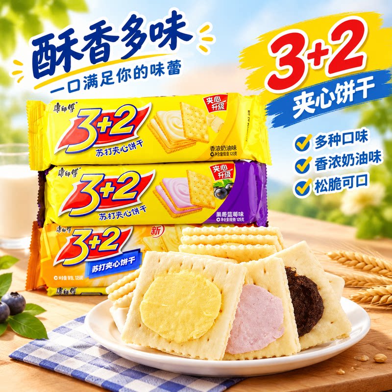 3加2苏打夹心饼干多口味