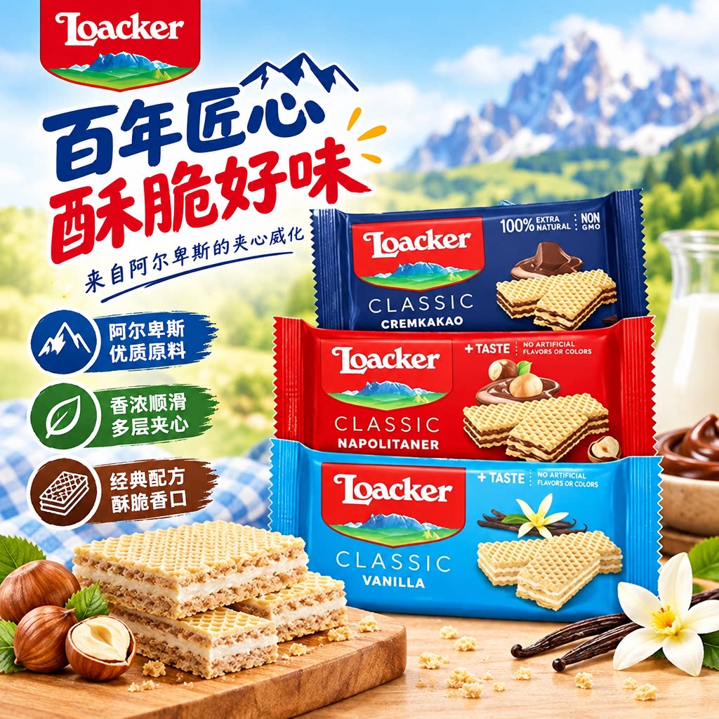 莱家进口威化饼干独立小包装可可榛子香草味办公下午茶充饥小零食