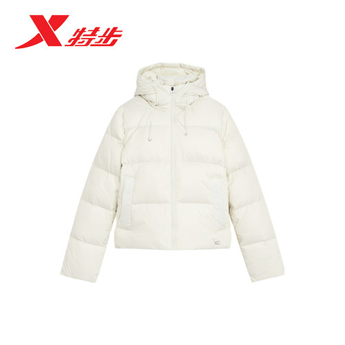 特步连帽羽绒服女款2025冬季新款休闲时尚保暖外套975428190100