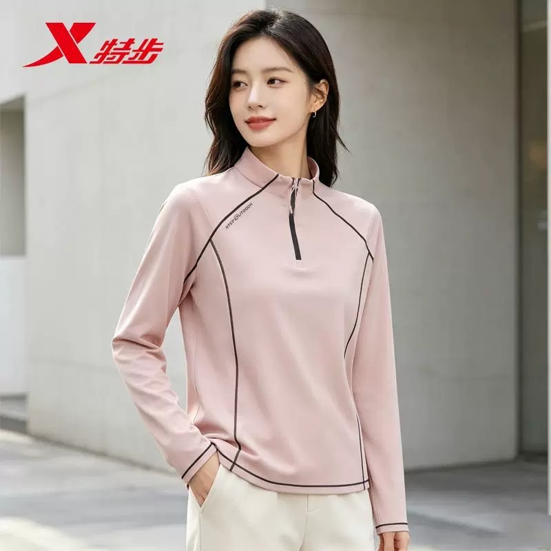 特步立领长袖女款2026秋季新款运动瘦身针织衫上衣974328030270