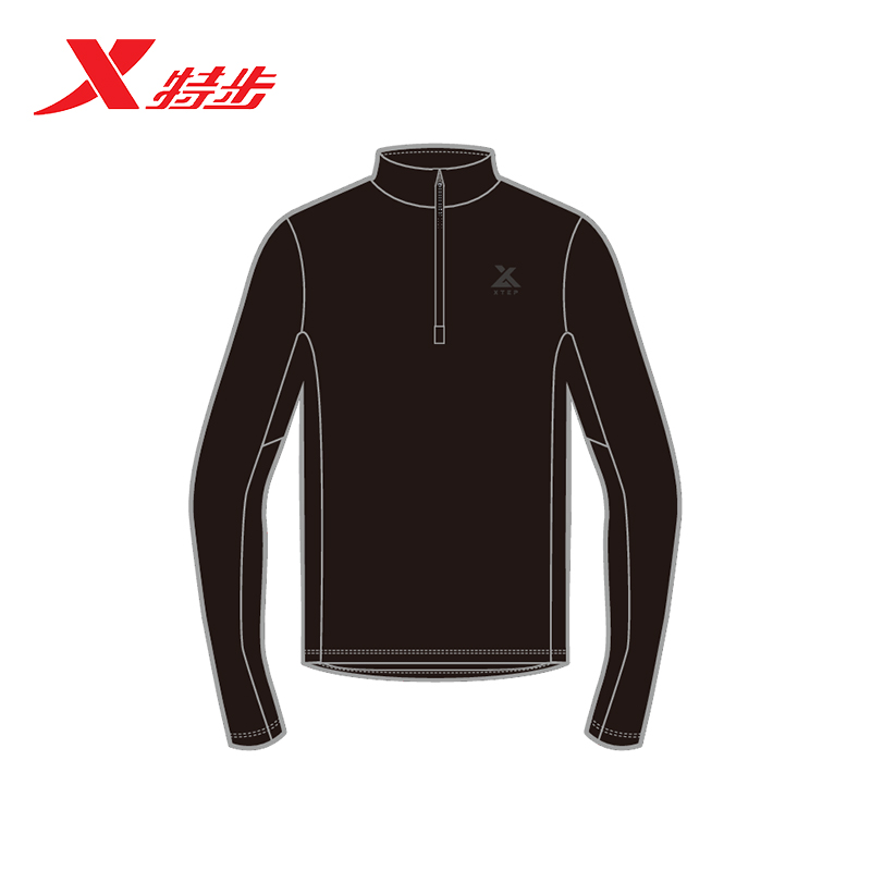 特步长袖针织衫T恤男2026春季新款半拉链上衣套头衫974129030066