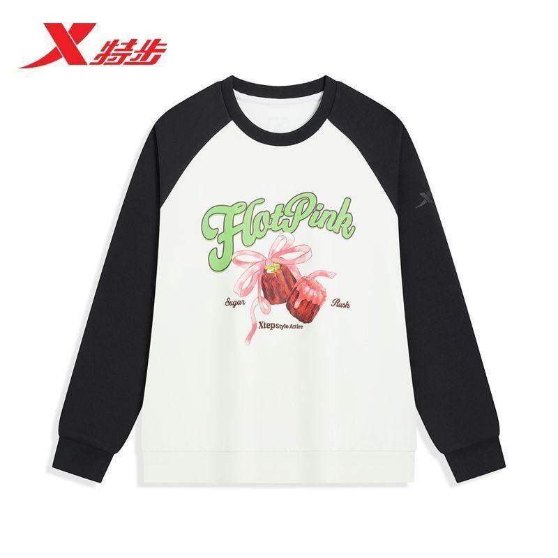 特步圆领卫衣女款2026春季新款拼色宽松休闲针织上衣974128920162