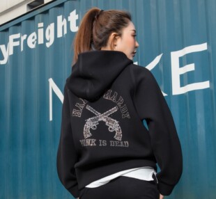 ucren家双枪水钻潮牌太空棉宽松拉锁连帽卫衣开衫女潮宽松外套INS