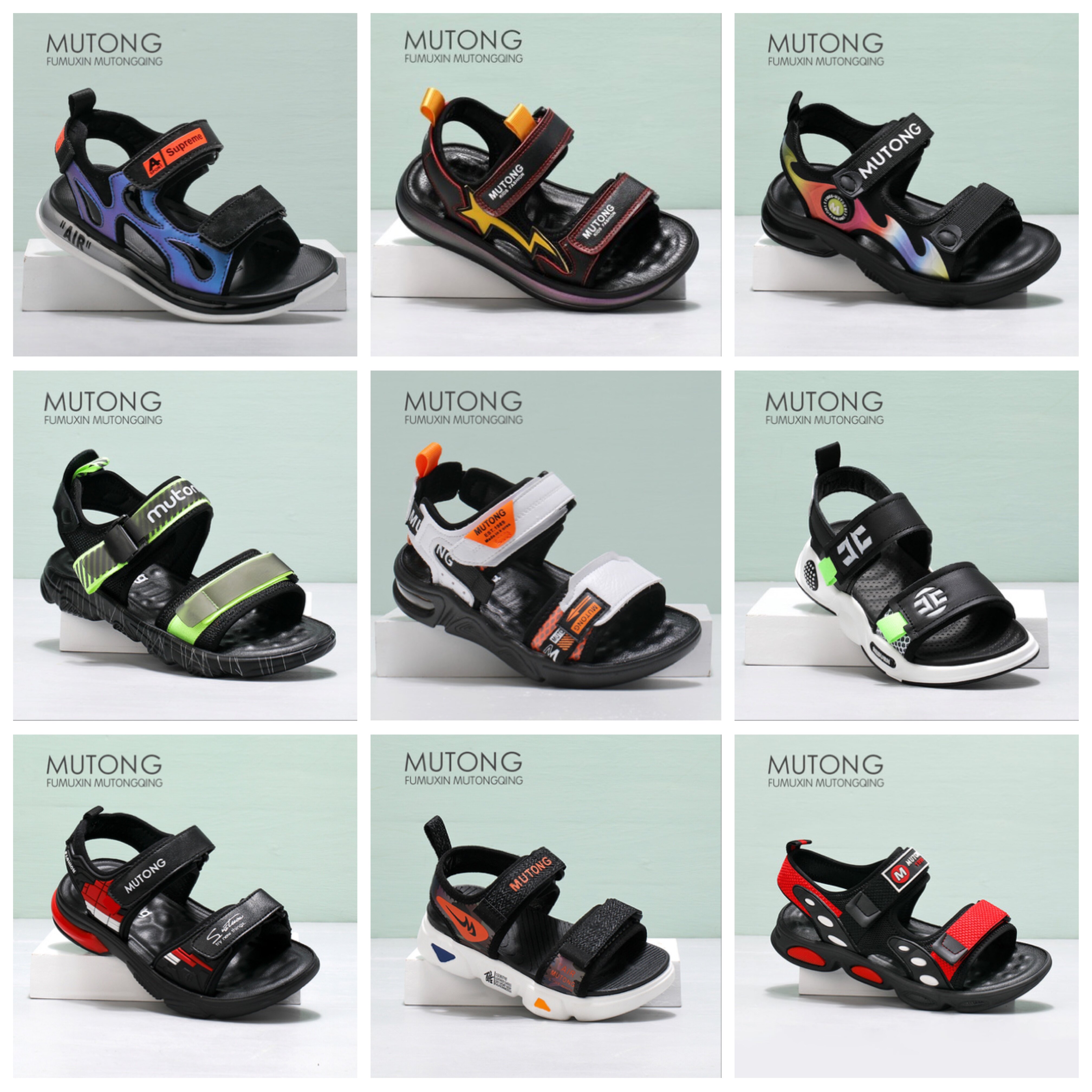 【70元2双】牧童童鞋夏季新款男童暗金磨砂皮面厚底休闲皮凉鞋