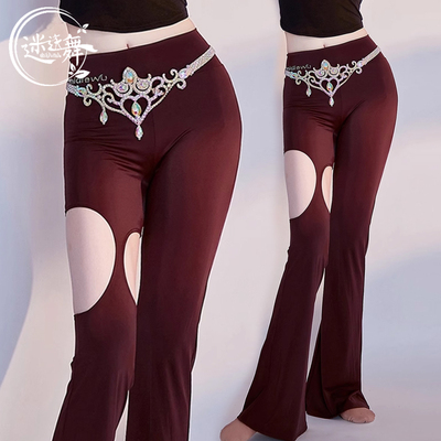 迷迭舞原创肚皮舞裤子2025新款性感东方舞练功服喇叭裤豹纹春夏团