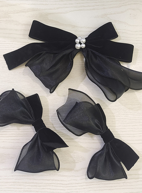 新娘头饰黑色丝绒蝴蝶结绢纱发夹结婚礼服影楼拍照写真旅拍配饰品