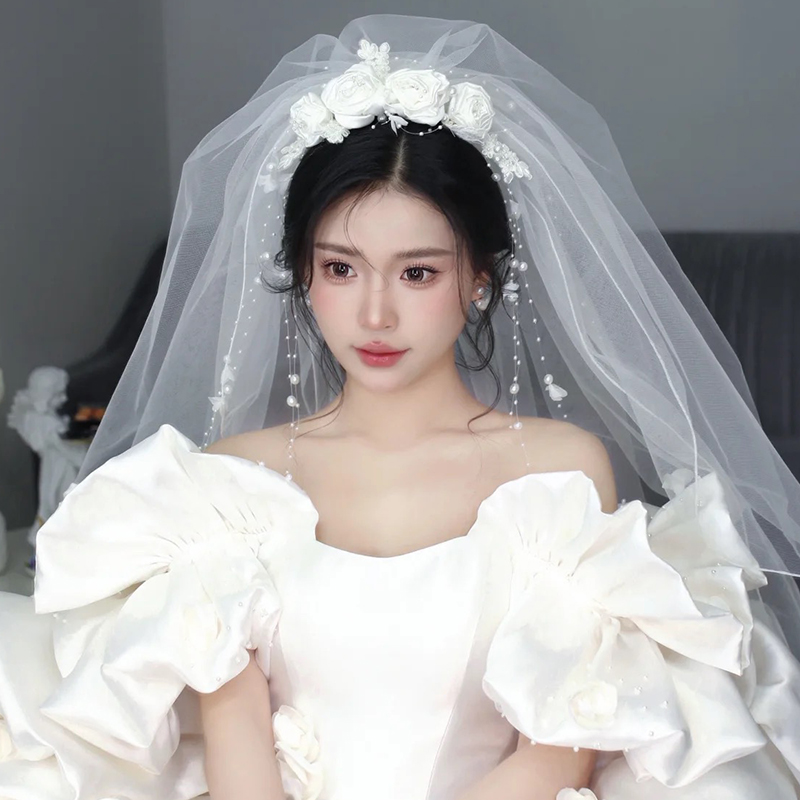 超仙花朵复古头纱结婚蓬蓬纱头饰