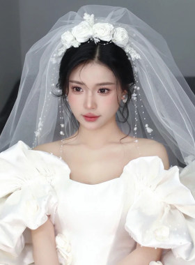 超仙花朵复古头纱结婚蓬蓬纱头饰