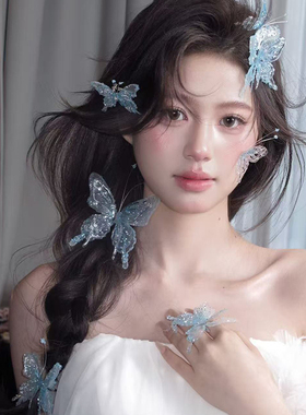 超仙立体水晶蝴蝶新娘发夹
