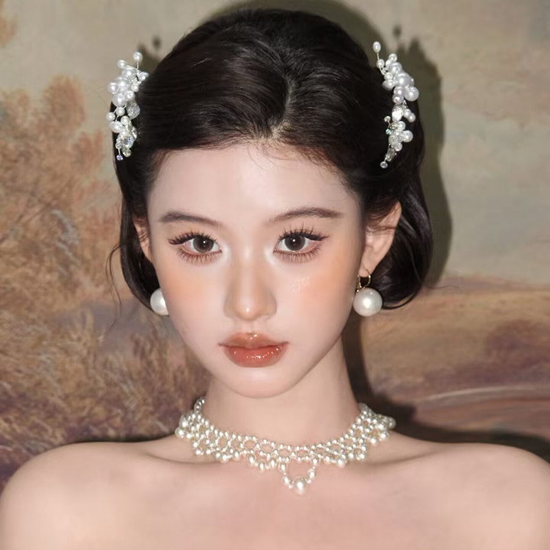 新款欧美新娘设计珍珠发夹头饰图片
