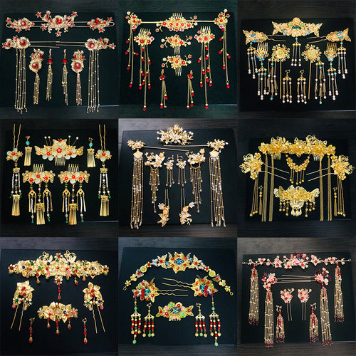 新娘头饰中式汉服古装金色龙凤褂秀禾服配饰凤冠霞帔发饰结婚饰品 - 封面