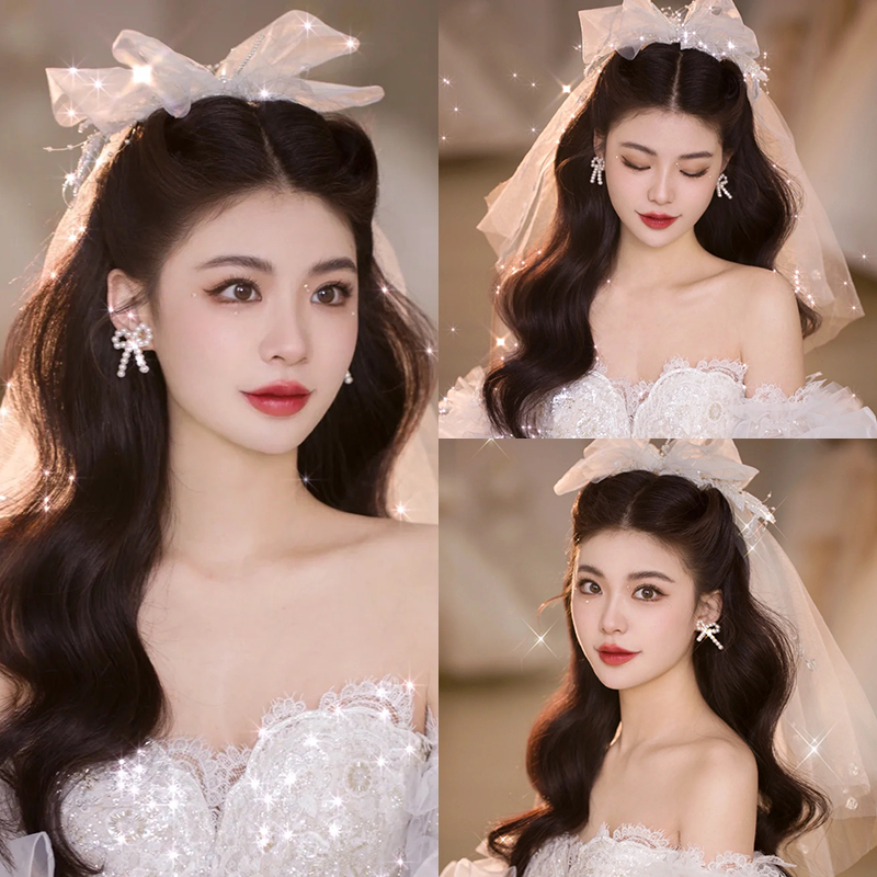 新娘高级感蝴蝶结头纱森系婚礼公