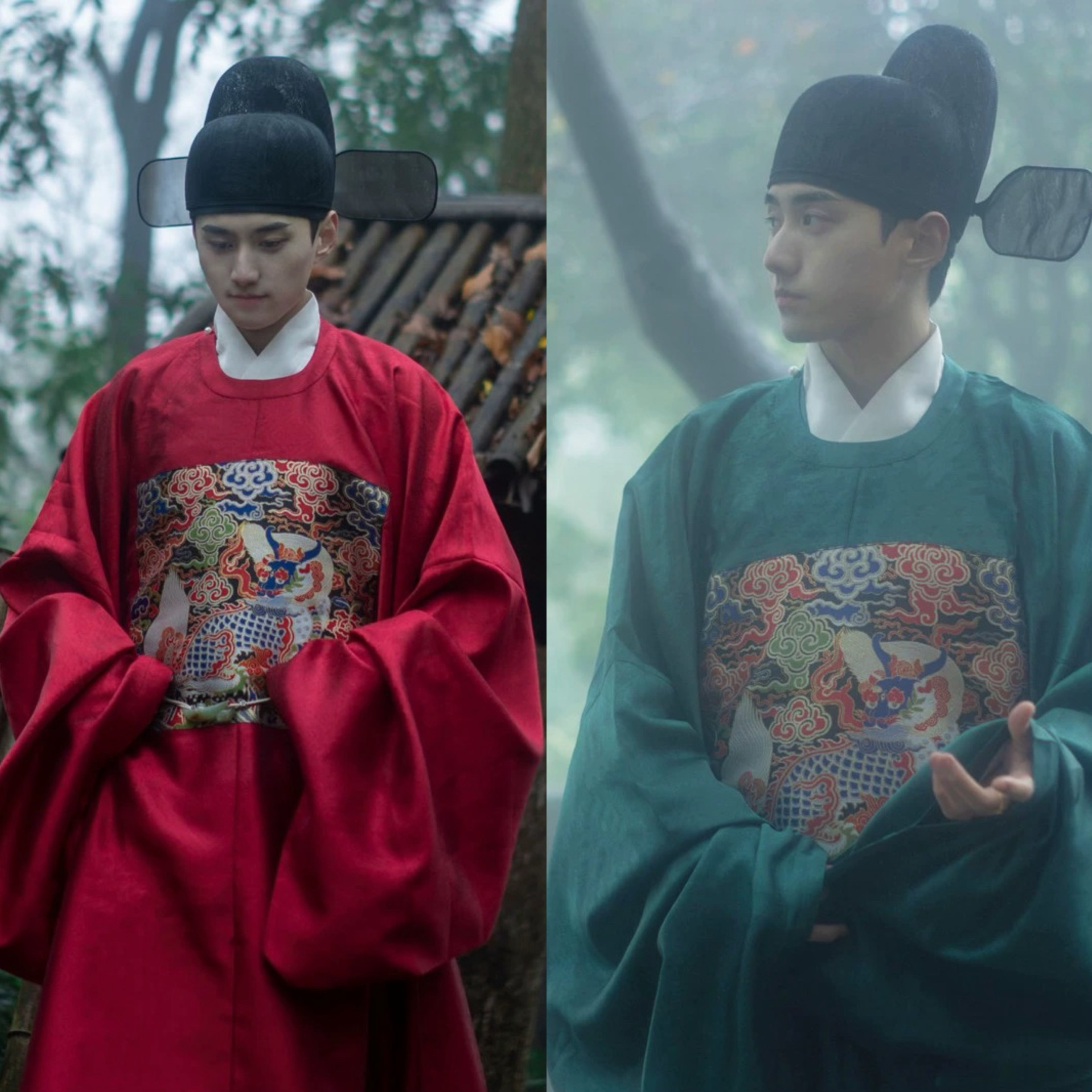 出租荣馨堂白泽 明制暗纹纱仿妆花男款汉服圆领袍补服汉服婚服