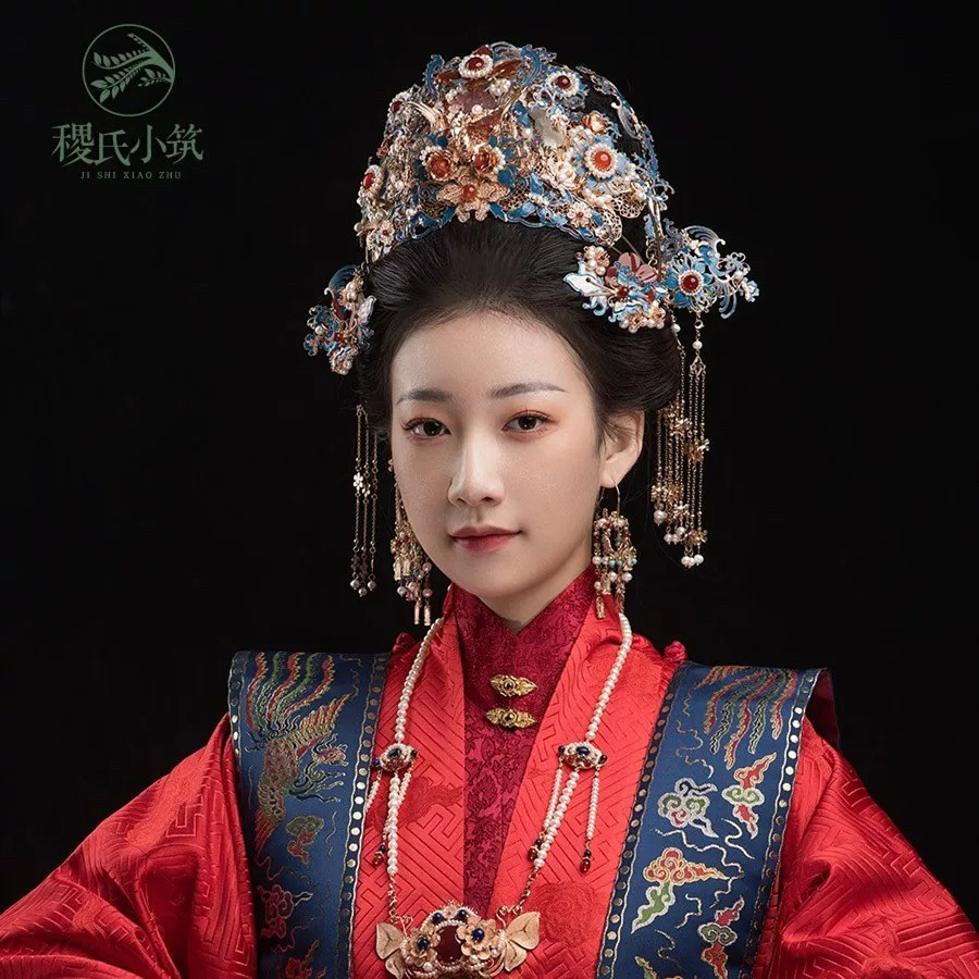 出租【稷氏小筑】潇湘曲 古风烧蓝发冠明制汉服婚服头饰发饰 定制图片