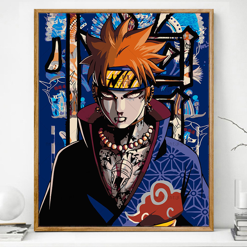 火影忍者画画diy数字油画填充填色鸣人佐助卡通动漫手工手绘油彩