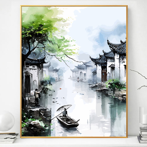 新中式山水画diy客厅书房装饰