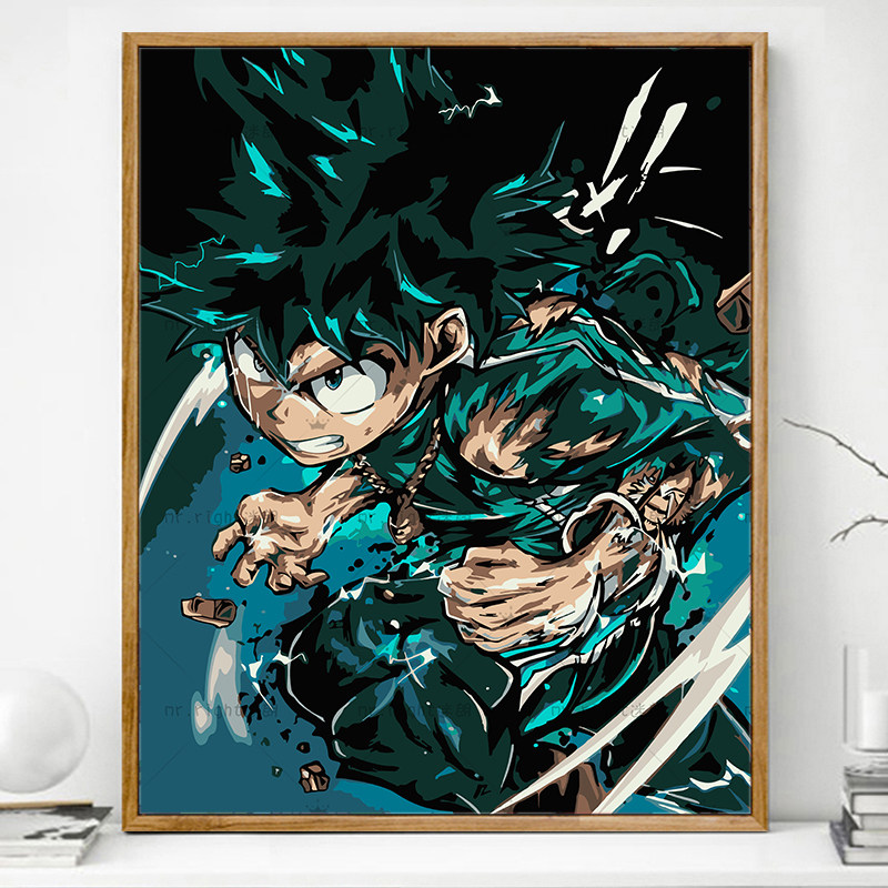 我的英雄学院绿谷画画diy数字油画填充填色卡通动漫手工手绘油彩