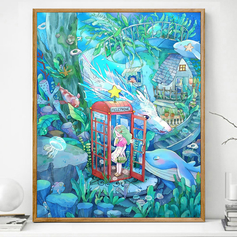 画画diy数字油画填充油彩填色手工手绘涂色上色治愈鲸鱼水粉水彩