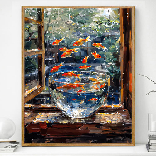 水中锦鲤数字油画diy填充画画填色油彩画丙烯涂色手工手绘高级感