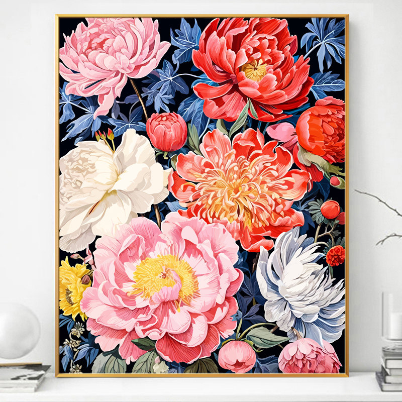 花开富贵画画diy数字油画填充填色手工手绘风景花卉解闷涂色油彩