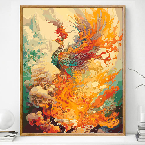 手绘diy数字油画神兽凤凰