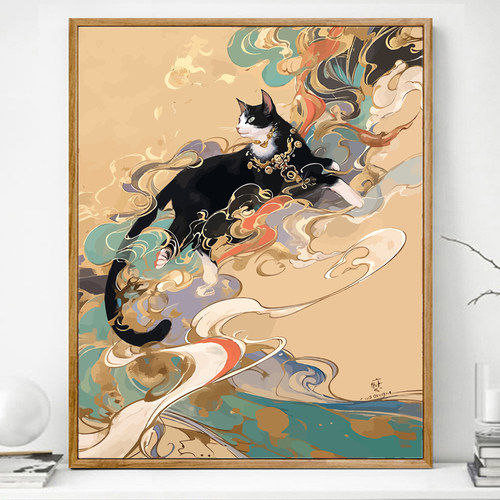 国风猫咪数字油画diy填充画画填色油彩画手工涂色丙烯手绘装饰画