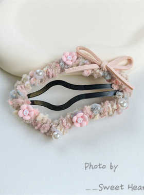 韩国进口儿童发饰秋冬新款毛绒花朵边夹甜美可爱公主头侧边刘海夹