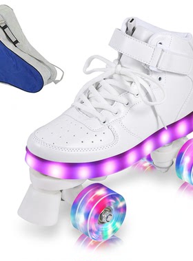 白色充电LED成人旱冰鞋女童轮滑鞋儿童溜冰男童滑板鞋溜冰场旱冰