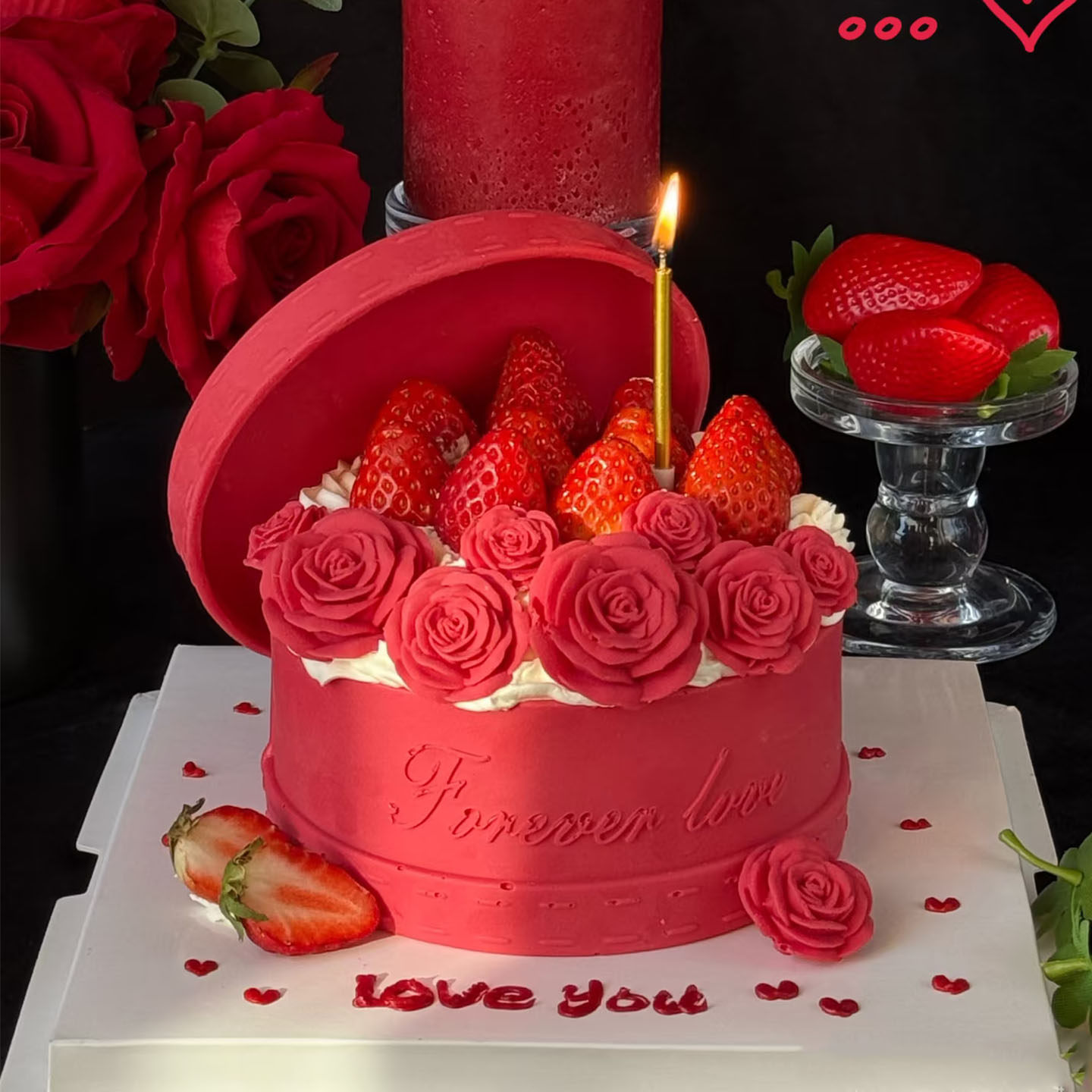 情人节草莓玫瑰花礼盒巧克力蛋糕装饰手工情侣礼物表白盒食用装扮