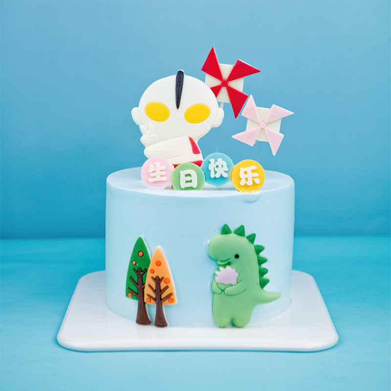 恐龙巧克力蛋糕装饰生日儿童卡通摆件插件配件网红场景套装可食用
