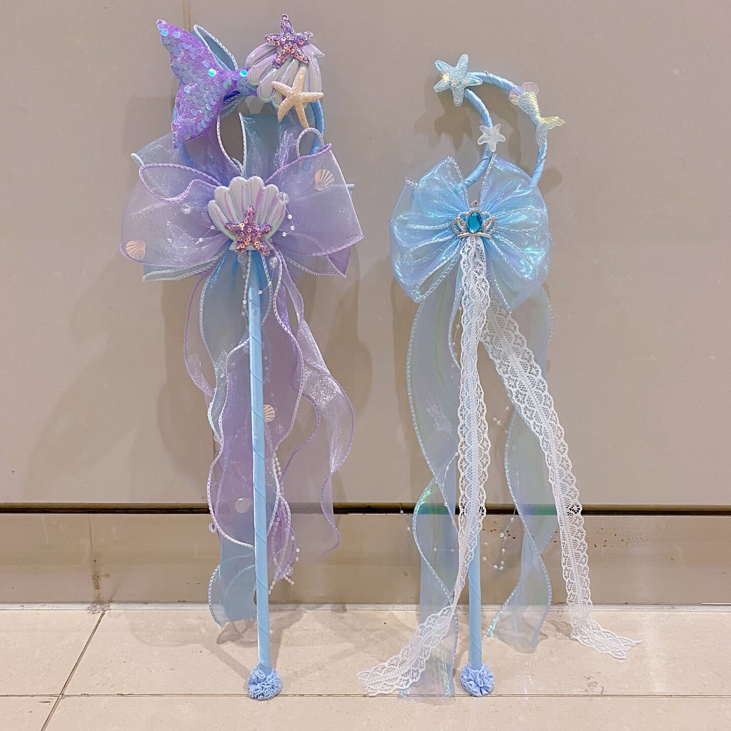 儿童魔法棒美人鱼公主蝴蝶结飘纱发光天使棒女孩超仙舞台演出道具