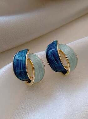 新款推荐法式复古蓝色耳环小众设计感高级潮女轻奢气质独特耳钉女