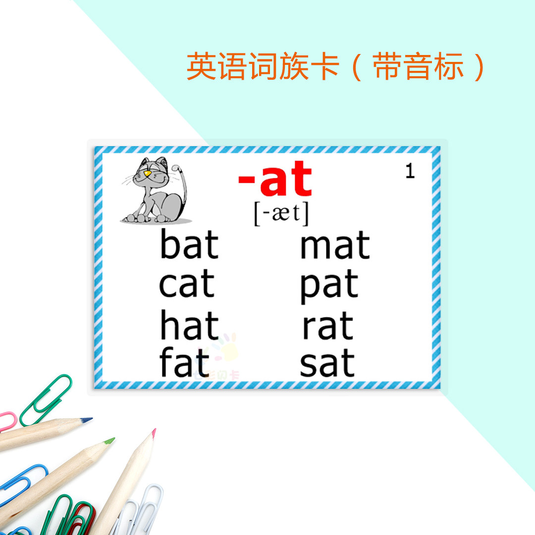 英语词族卡cvc WordFamily英文自然拼读单词音标发音识字卡片学具