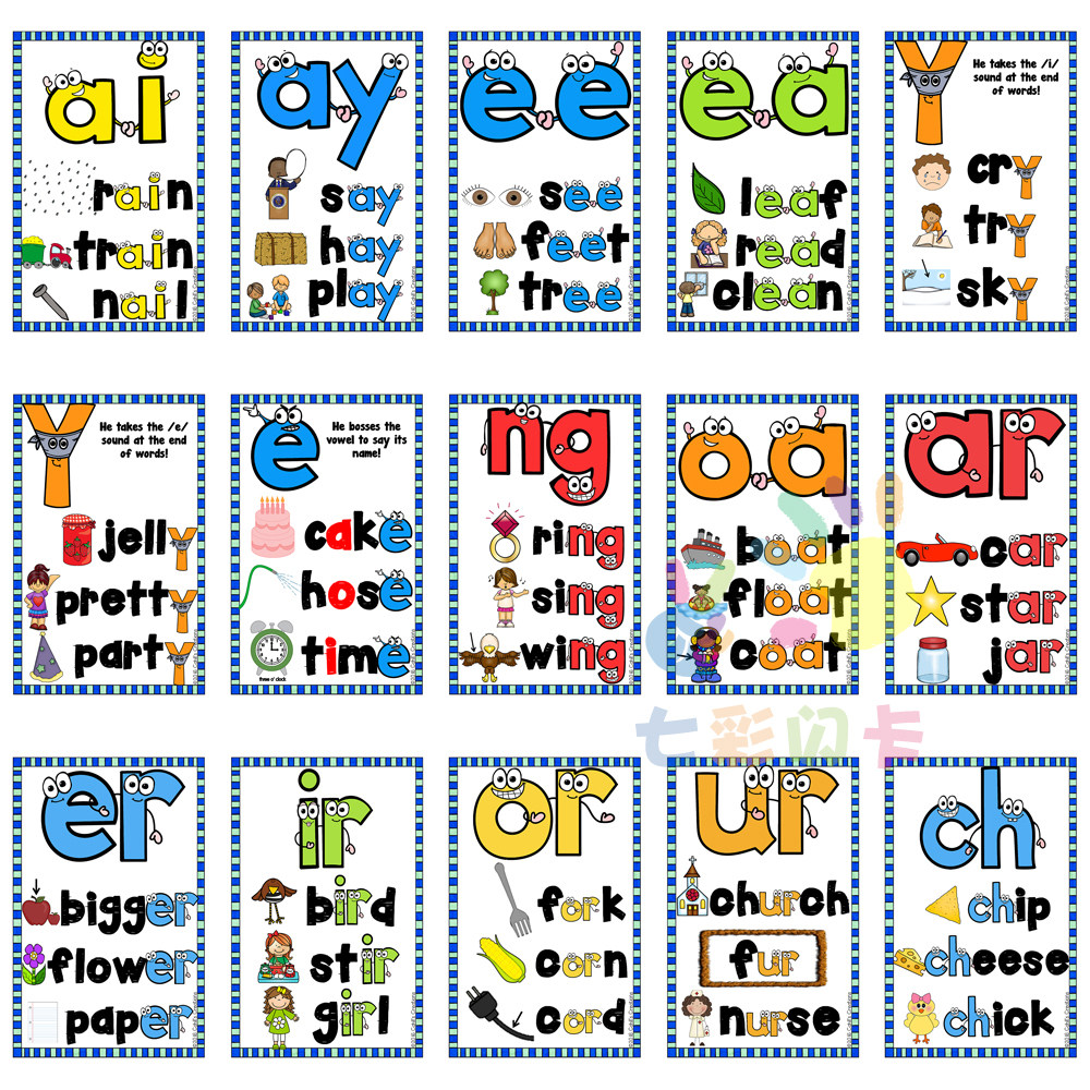 phonics 英语自然拼读卡通音节单词早教启蒙闪卡幼儿英文教师学具