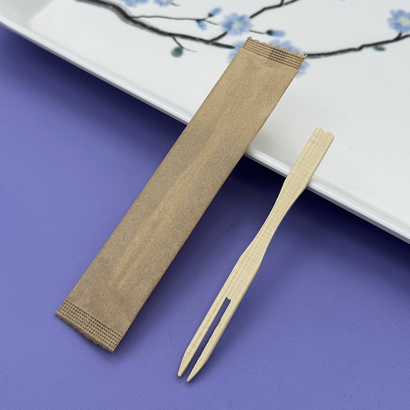 包邮独立包装竹制水果叉 竹叉月饼叉一次性蛋糕叉 瓜果两齿小叉子