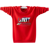 加肥加大码 t恤纯棉中国风上衣秋季 潮牌运动T 红色长袖 本命年男装