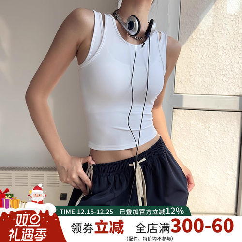 云端贝壳无袖女紧身假两件背心